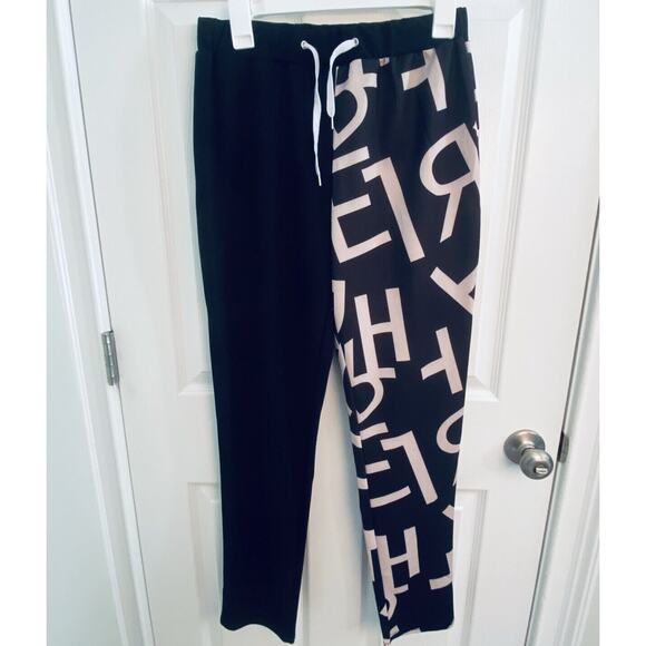 Womens Drawstring Pants Size large Letter Graphic Print Stretch Waist Casual L - Picture 7 of 7